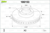 VALEO 186153 Disc Brake for Doblo 1.9, Alb 1.3, Mra 1.8 — Brake Rotors & Drums