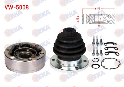 Veka VW-5008 CV Joint Left-Right Front Inner 33X32x94 Volkswagen Golf IV (1J1) 1.6i 1997-2005 — Axles, CV Joints & Boots