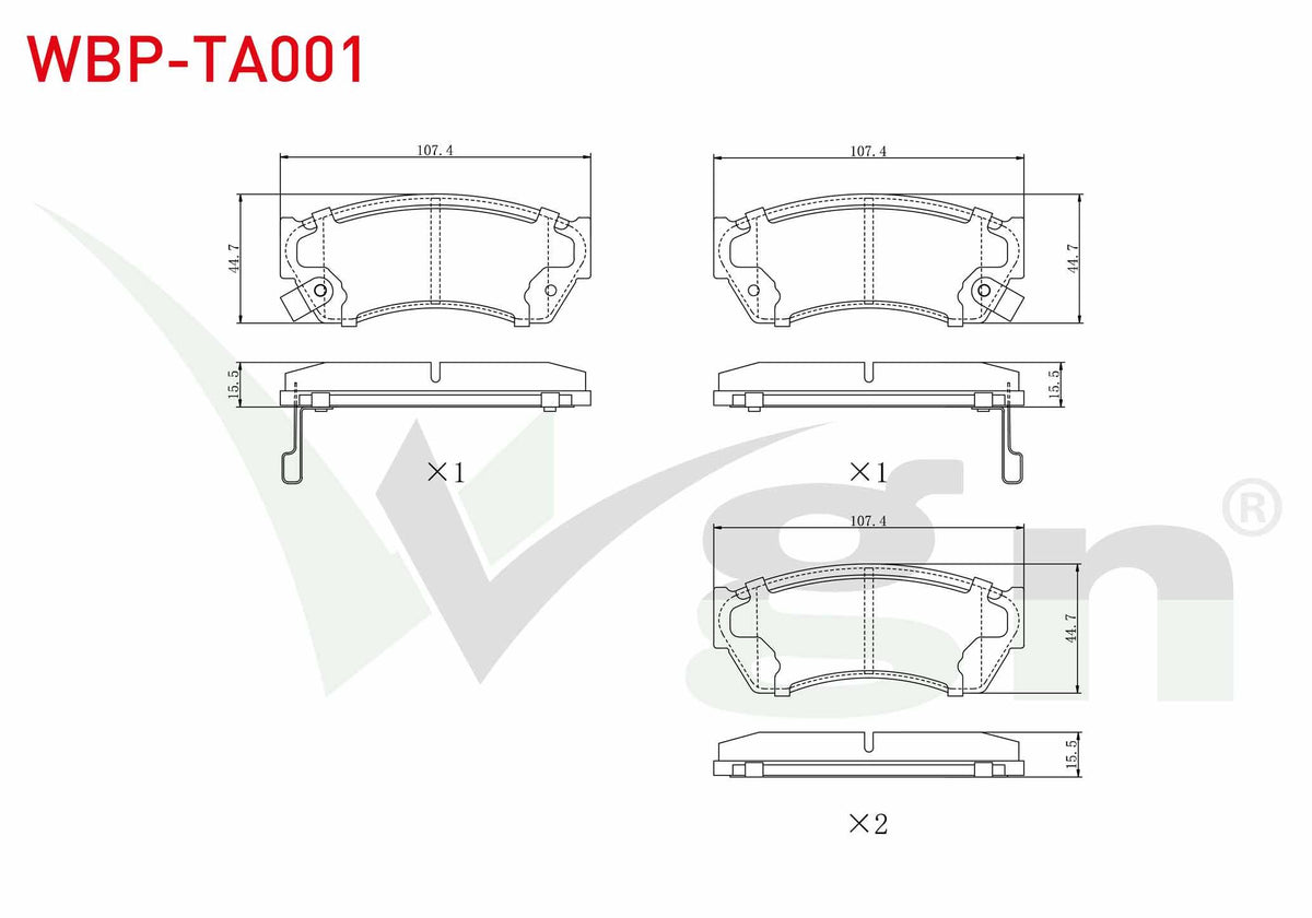 WGN WBP-TA001 Brake Pad Front with Wear Indicator Tata Indıgo 1.4 D 2003-/ 1.4 2003-/ Suzuki Swift II 1.3i 1989-2004 / 1.0i 1989-2004 / Alto III (Ef) 1.0 1994-2002 / Nissan Sunny II (N13) 1.6i 1986-1991
