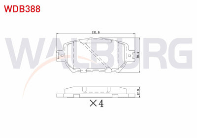 WALBURG WDB388 Brake Pad Front Toyota Camry (_V30) 2.4i 17.50mm 2001-2006 — Brake Pads