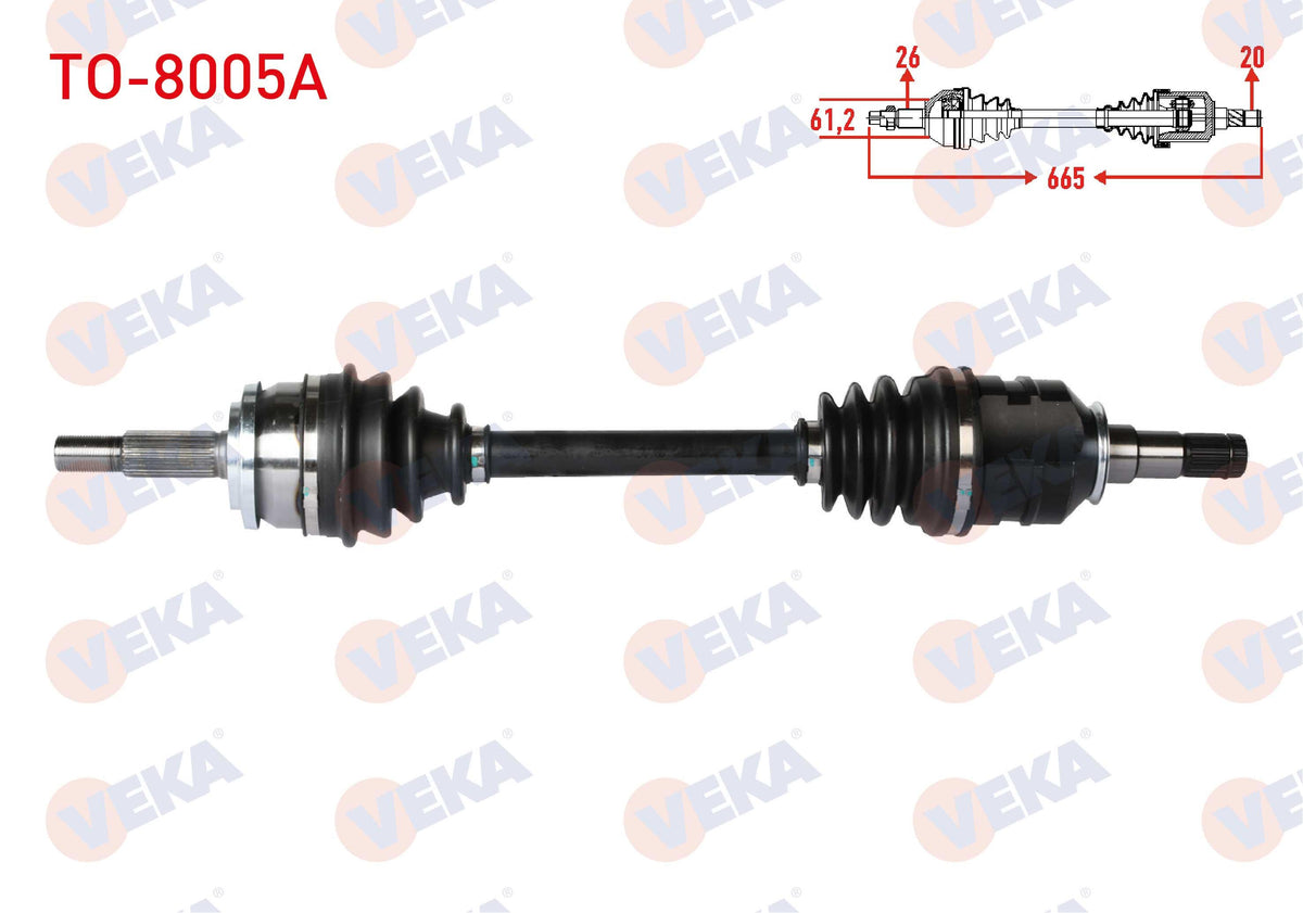 Veka TO-8005A Complete Axle Left Front Toyota Corolla (E15_) 1.4 D-4D Length 665mm 2007-2012 — Axles, CV Joints & Boots
