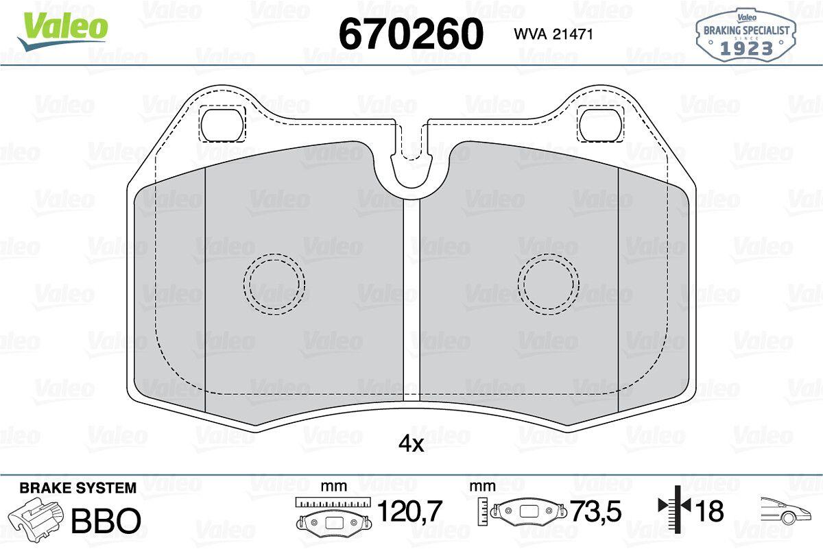 Valeo 670260 Brake Pad Front BMW E38 7.28-7.30