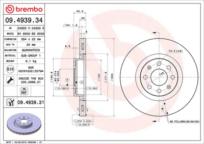 Brembo 09.4939.34 Brake Disc Front Standard Opel — Brake Rotors & Drums