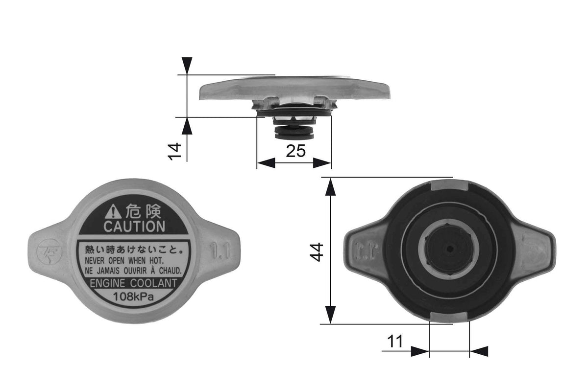 Gates RC134 Radiator Cap (Peugeot: 107 1.0 / Toyota: Yaris 03- Hilux V-VI-VII Land Cruiser 95- / Mitsubish — Radiators & Fans