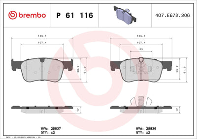 Brembo P61116 Brake Pad Front C4 Picasso II B7 1.4 VTI 1.6 HDi Blue HDi Combo Rifter 1.2 1.5 — Brake Pads