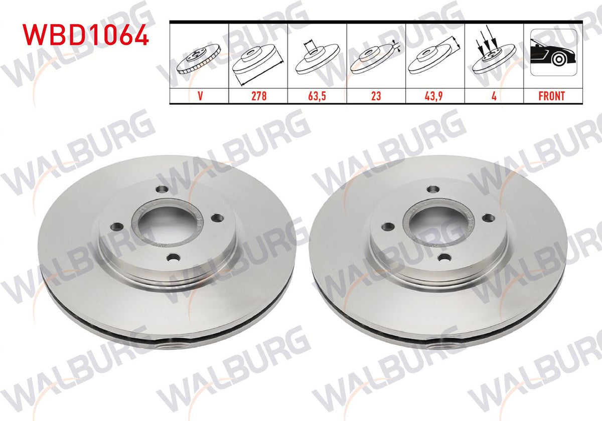 WALBURG WBD1064 Brake Disc Front Air 4 Bjn 278X23x63 — Brake Rotors & Drums