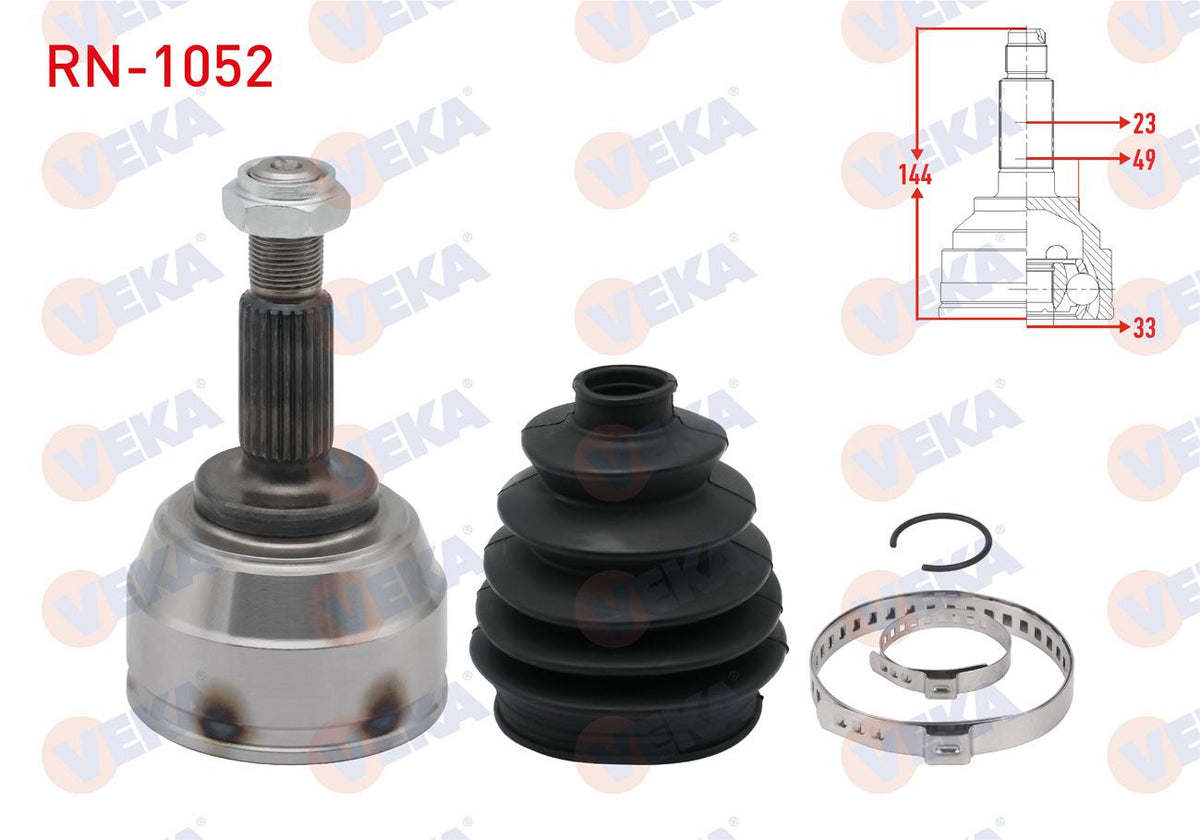 Veka RN-1052 CV Joint Left-Right Front Outer Renault Clio IV 1.5 dCi A-T 8 Ball 23X33x49 Length 14 — Axles, CV Joints & Boots
