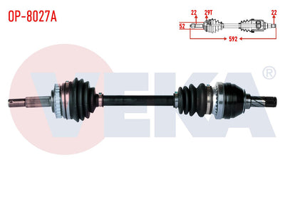 Veka OP-8027A Complete Axle Left Front Opel Vectra B 1.6i with ABS 29 Outer Length 592mm 1995-2003 — Axles, CV Joints & Boots