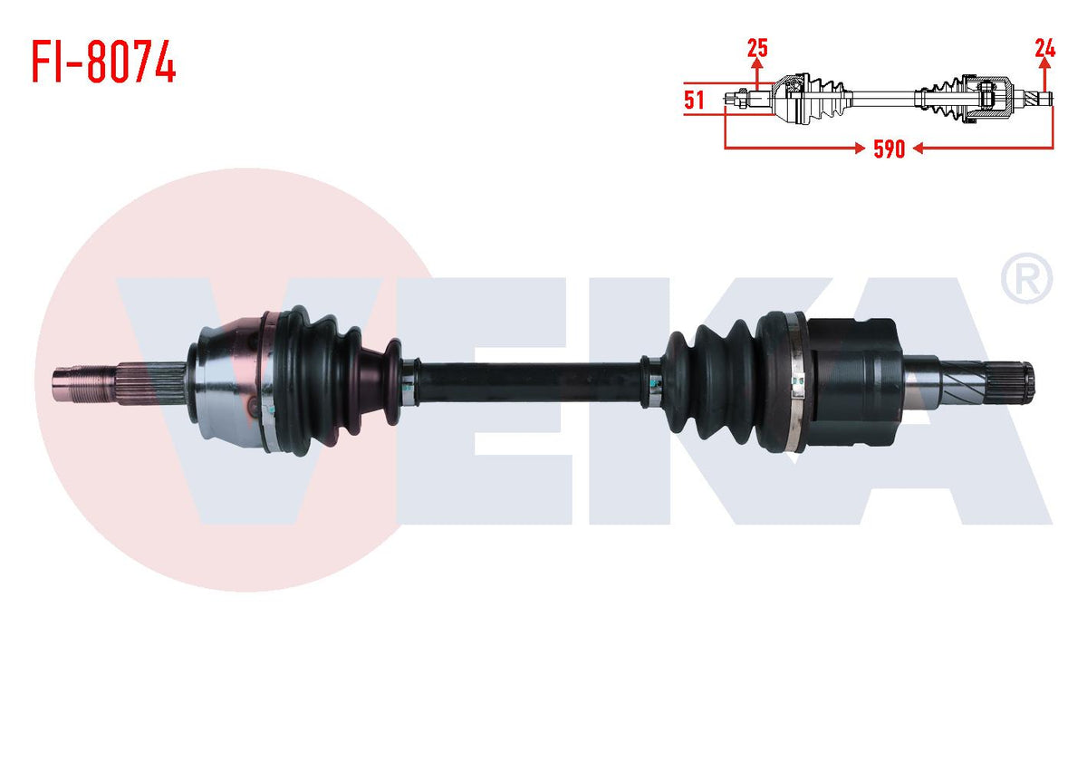 Veka FI-8074 Complete Axle Left Front Fiat Fiorino (225) 1.3 Mjt A-T Length 590 mm 2008-2013 — Axles, CV Joints & Boots