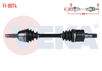 Veka FI-8074 Complete Axle Left Front Fiat Fiorino (225) 1.3 Mjt A-T Length 590 mm 2008-2013 — Axles, CV Joints & Boots