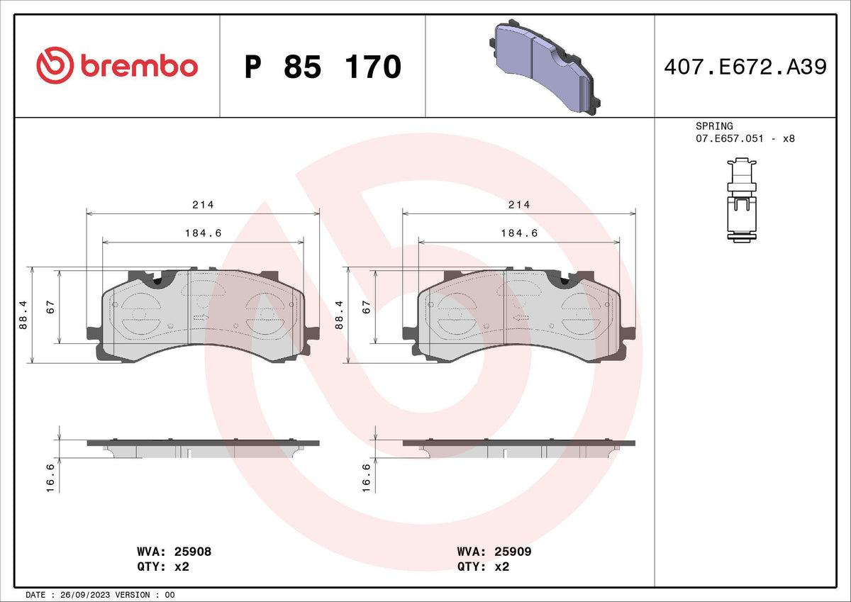 Brembo P85170 Brake Pad Front-(VW Touareg 18-Audi A6 19-A7 19-Q7 16-Q8 19) — Brake Pads