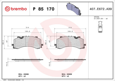 Brembo P85170 Brake Pad Front-(VW Touareg 18-Audi A6 19-A7 19-Q7 16-Q8 19) — Brake Pads
