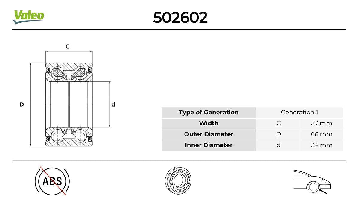 Valeo 502602 Front Wheel Bearing Kit Opel Astra 1.4 1991.09 > 1993.09 — Wheel Bearings