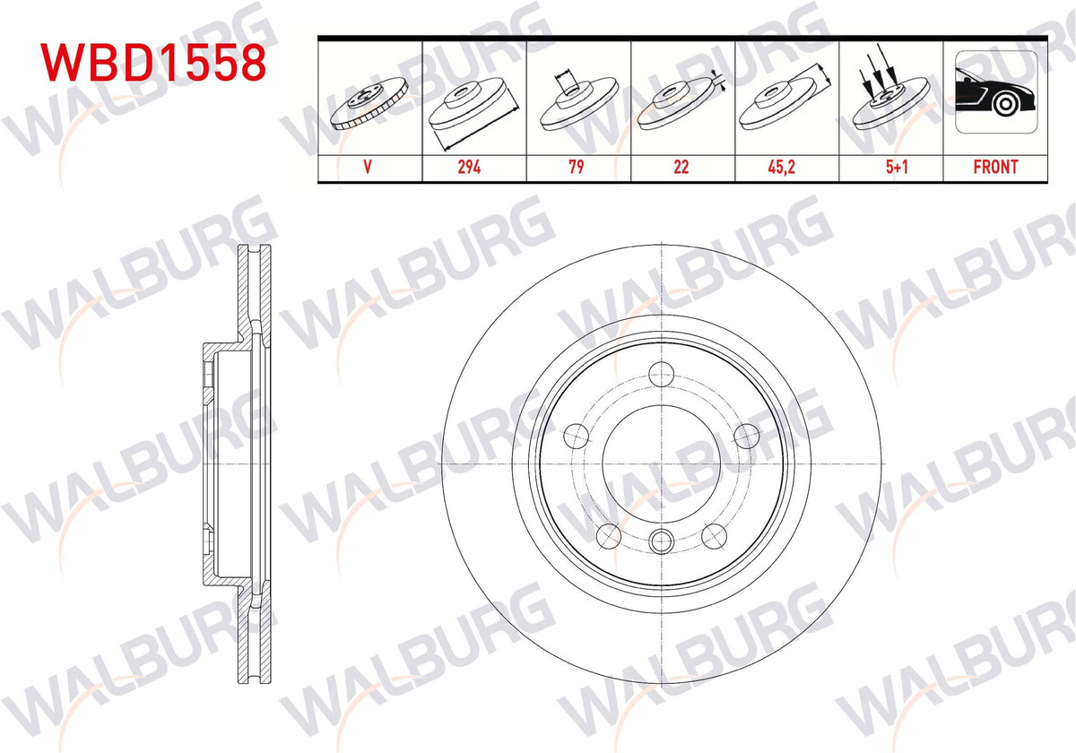 WALBURG WBD1558 Brake Disc Front Air 5 Bjn 294X22x79x45 — Brake Rotors & Drums