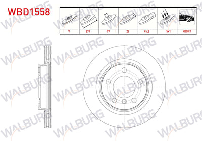 WALBURG WBD1558 Brake Disc Front Air 5 Bjn 294X22x79x45 — Brake Rotors & Drums