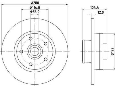Hella Pagid 8DD355125-281 Brake Disc Rear with Bearing (Renault Traffic III 1.6Dci 14-/) — Brake Rotors & Drums