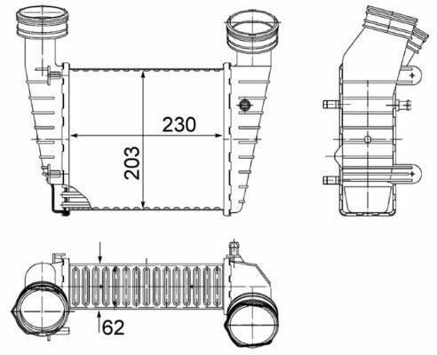 mahle turbo intercooler front view, mahle turbo intercooler side view, mahle turbo intercooler packaging dimensions MAHLE Turbo Intercooler CI347000S - Aluminum Cooling for Passat (1997-2005) & Superb (2002-2008) | 9.8 in x 8.0 in x 2.4 in MAHLE Turbo Intercooler for Passat & Superb mahle, turbo-intercooler, car-parts, volkswagen, passat, superb, auto-repair, mechanics, performance-parts, ai-generated