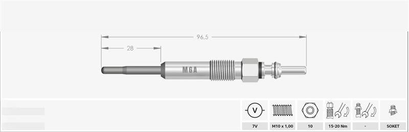 MGA 10105 Glow Plug 7 V (VW:Golf V 1.9 TDI 03-08 / Passat Variant 2.0 TDI / Polo 1.4Tdi Touareg ) — Coils & Plugs