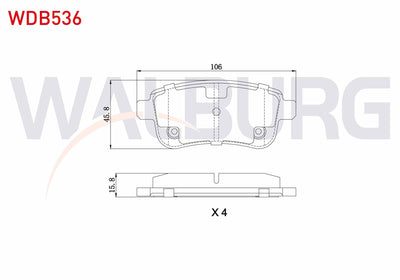 WALBURG WDB536 Brake Pad Rear 15-16 Rim Renault Clio V 1.5 dCi 20-/ Fluence 1.5 dCi-1.6 09-/ Megane III 1.5 dCi-1.9 dCi-2.0 dCi 08-15 / G. Scenic 1.5 dCi 2009