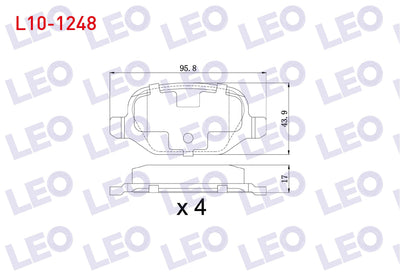 LEO L10-1248 Brake Pad Rear Fiat Linea 1.6 Mjt 2007-/ Linea 1.4 T-Jet 2007-/ Alfa Romeo 147 (937) 1.6 2001-2010 / 147 (937) 1.9 JTD 2001-2010