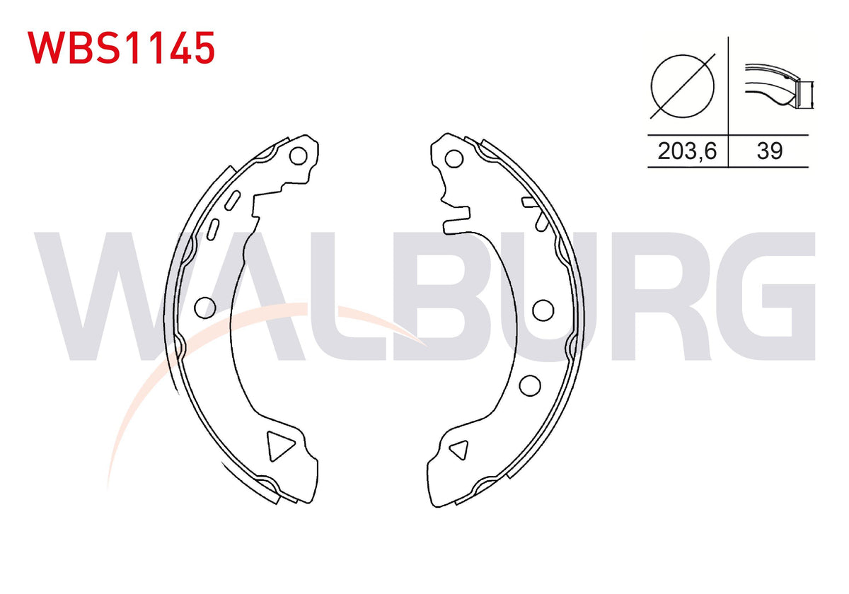 WALBURG WBS1145 Brake Shoe Rear 203,6X39 Fiat Marea (185) 1.6i 16V-1.9 JTD-2.0i 1996-2007 / Bravo ( — Brake Cables & Hardware