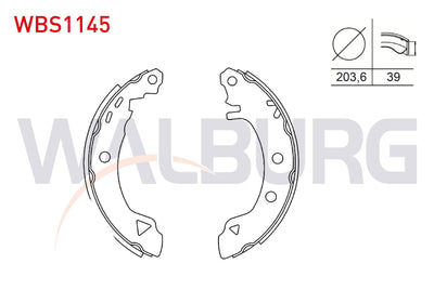 WALBURG WBS1145 Brake Shoe Rear 203,6X39 Fiat Marea (185) 1.6i 16V-1.9 JTD-2.0i 1996-2007 / Bravo ( — Brake Cables & Hardware