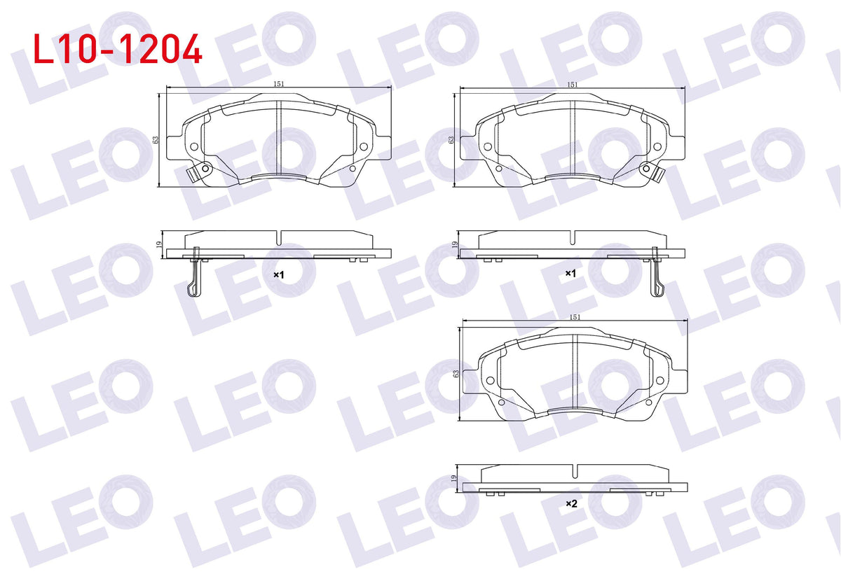 LEO L10-1204 Brake Pad Front with Wear Indicator Toyota Avensis (T25) 1.6 Vvt-I 2003-2008 / Toyota Avensis (T25) — Brake Pads