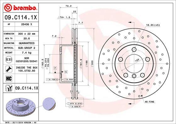 Brembo 09.C114.1X Brake Disc Front Drilled Air Grooved BMW F20 F30 F32 F34 F36 300mm Set — Brake Rotors & Drums