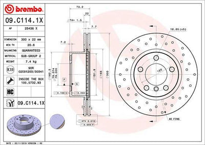Brembo 09.C114.1X Brake Disc Front Drilled Air Grooved BMW F20 F30 F32 F34 F36 300mm Set — Brake Rotors & Drums