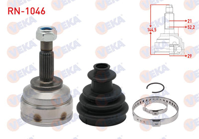 Veka RN-1046 CV Joint Left-Right Front Outer Renault Kangoo (Kc0 / 1) 1.5 dCi Thin Freze 21X29x52 — Axles, CV Joints & Boots