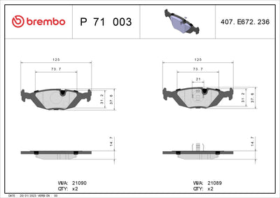 Brembo P71003 Brake Pad Rear Low-Met Volvo — Brake Pads