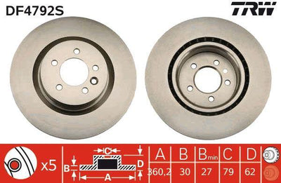 TRW DF4792S Brake Disc Front Range Rover Sport Discovery IV 3.0 3.6 4.2 5.0 360mm — Brake Rotors & Drums
