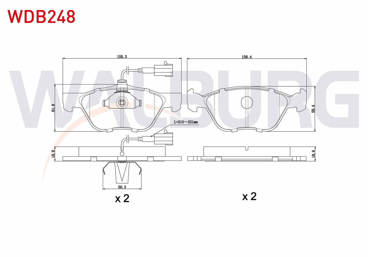 WALBURG WDB248 Brake Pad Front with Connector Fiat Marea (185) 2.0i 150 Hp 1996-2007 / Bravo (182) 2.0i 20V Hgt — Brake Pads