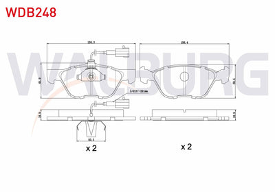 WALBURG WDB248 Brake Pad Front with Connector Fiat Marea (185) 2.0i 150 Hp 1996-2007 / Bravo (182) 2.0i 20V Hgt — Brake Pads