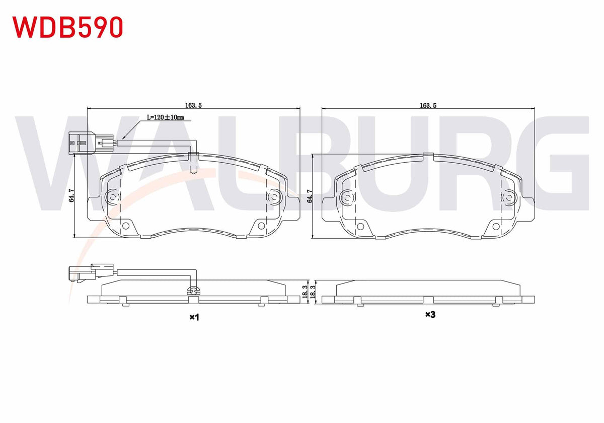 WALBURG WDB590 Brake Pad Front with Connector Renault Master III (Fv) 2.3 dCi 2010-/ Master III (Fv) 2.5 dCi 201 — Brake Pads