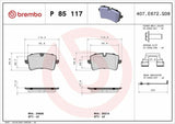 Brembo P85117 Rear Brake Pad 16mm Compatible with Audi A6, Audi A7 2011-2018 — Brake Pads