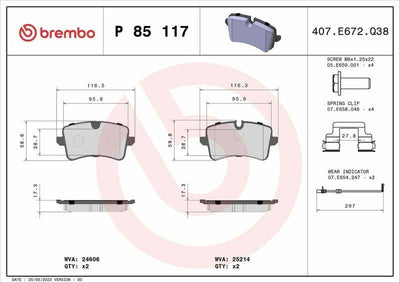 BREMBO P85117 Rear Brake Pad - 16mm for Audi A6 2015-2018 & A7 2011-2018 — Brake Pads