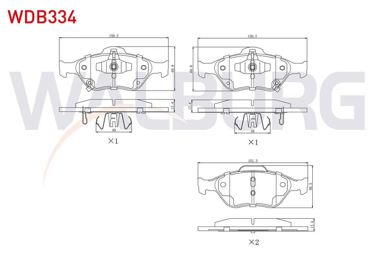 WALBURG WDB334 Brake Pad Front Toyota Yaris (P9) 1.0 Vvt-I 2006-2010 / Yaris (P9) 1.3 Vvt-I 2006-2010 / Yaris (P — Brake Pads