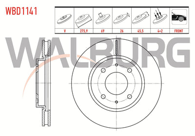 WALBURG WBD1141 Brake Disc Front Air 4 Bjn 275,9X26x69x45 — Brake Rotors & Drums
