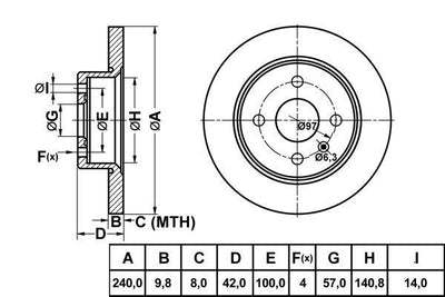 MGA 50162 Brake Disc Rear Straight 240-4 (Opel: Astra G H 97-02) — Brake Rotors & Drums