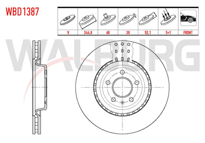 WALBURG WBD1387 Brake Disc Front Air 5 Bjn 344,8X30x68x52 — Brake Rotors & Drums