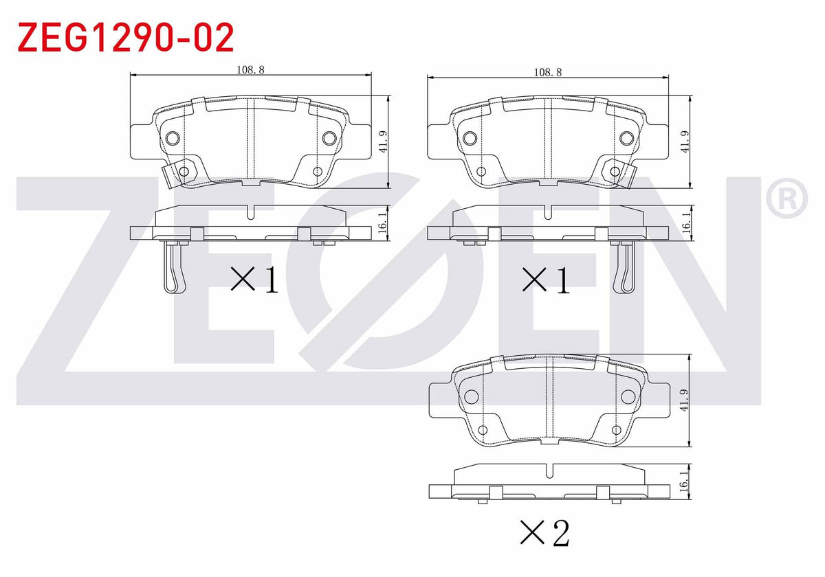 Zegen ZEG1290-02 Brake Pad Rear with Wear Indicator Honda Cr-V III 2.0 I-Vtec 2006-2012 / Cr-V III 2.2i CTDi 200 — Brake Pads