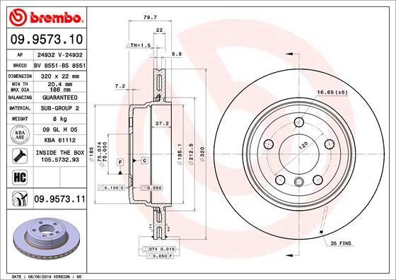 Brembo 09.9573.11 Brake Disc Rear Coated BMW X3 E83 2.0-2.5-3.0 / D 2004-2010 — Brake Rotors & Drums