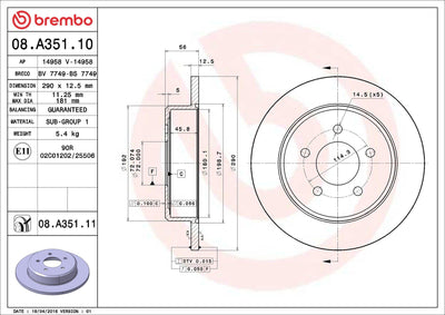 Brembo 08.A351.11 Brake Disc Rear UV Coated Chrysler — Brake Rotors & Drums