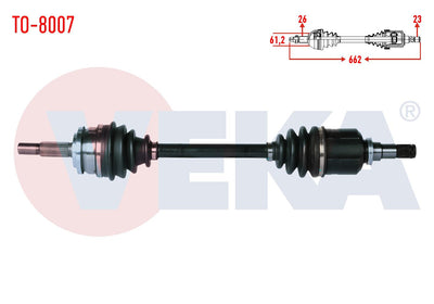 Veka TO-8007 Complete Axle Left Front Toyota Corolla (E15_) 1.6 Vvt-I Length 662mm 2007-2012 — Axles, CV Joints & Boots