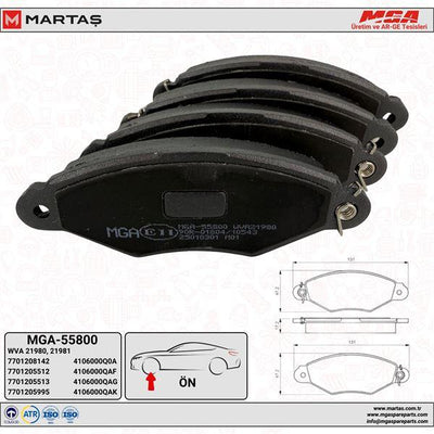 MGA 55800 Brake Pad Front Kangoo II Citroen: Xsara 1.4 1.6 1.9D-04 Peugeot: 206 2001= > — Brake Pads