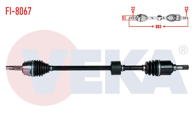 Veka FI-8067 Complete Axle Right Front Length 883mm Fiat Linea (323) 1.4 2007-/ Grande Punto (199) — Axles, CV Joints & Boots