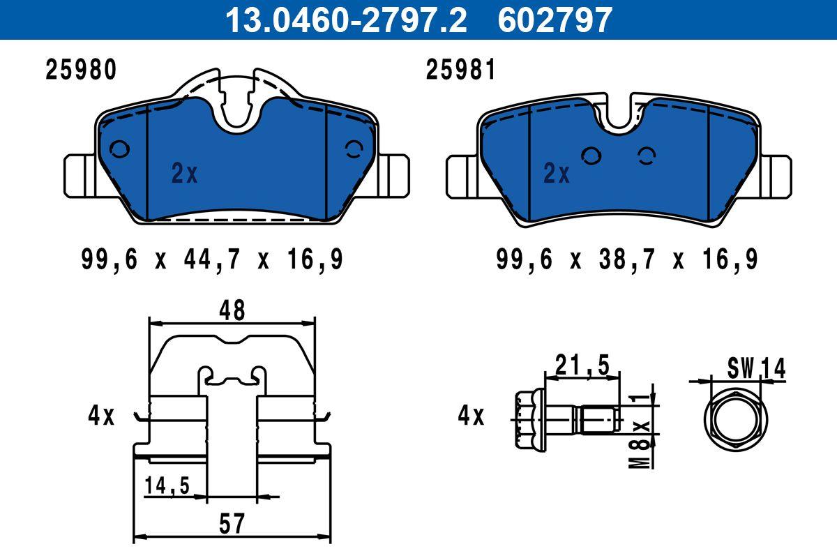 ATE 13.0460-2797.2 Brake Pad Rear Mini Cooper F55/F56/F57 13> — Brake Pads