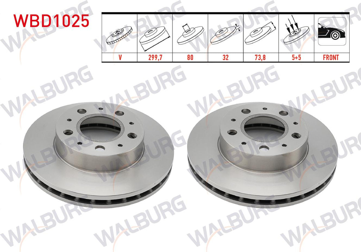 WALBURG WBD1025 Brake Disc Front Air 5 Bjn 299,7X32x80x73 — Brake Rotors & Drums