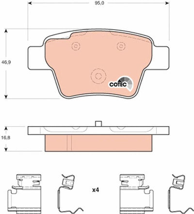 TRW GDB1678 Brake Pad Rear (95mm) Peugeot P207 06-P307 00-Citroen C4 I — Brake Pads